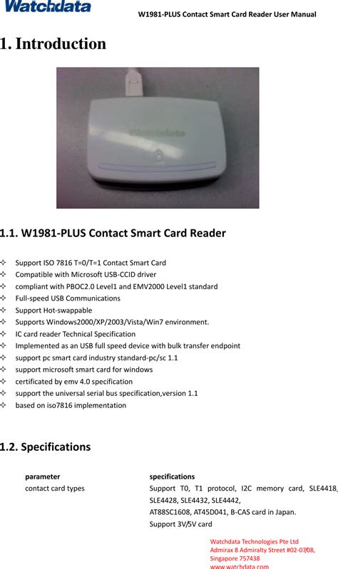 Watchdata Technologies Contact Smart Card Reader : User's 